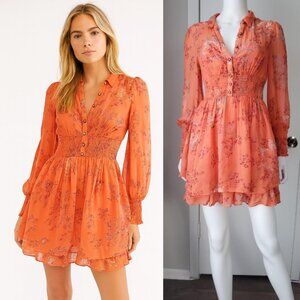 free people long sleeve orange mini dress